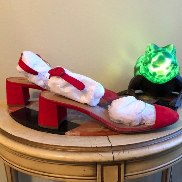 ❌SOLD❌Aquazzura Red Suede & PVC Slingback Block Heel (Size 40.5 IT) - Picture 4 of 13